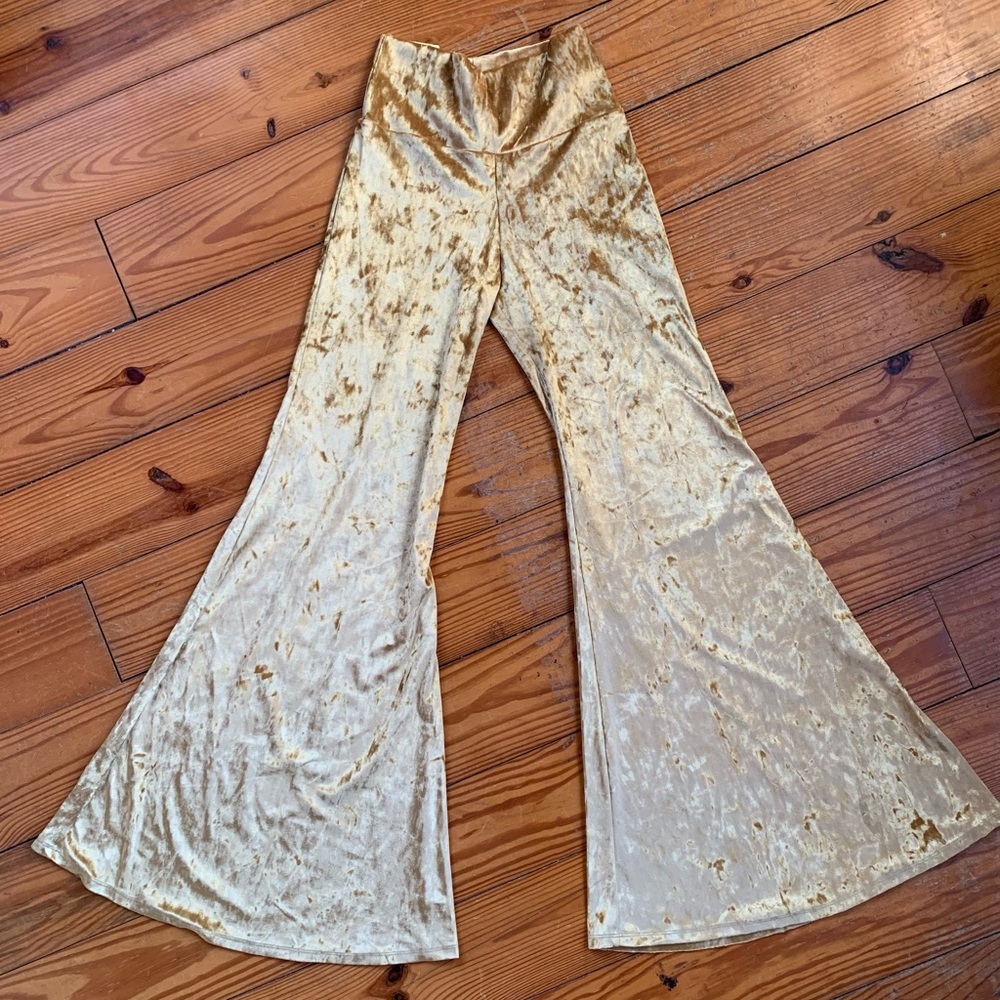 Gold Velvet Bell Bottoms - Small